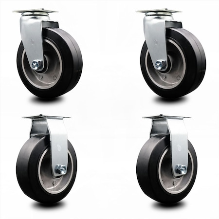 Service Caster 6 Inch Rubber on Aluminum Caster Set with Roller Bearings 2 Swivel 2 Rigid SCC-20S620-RAR-2-R-2